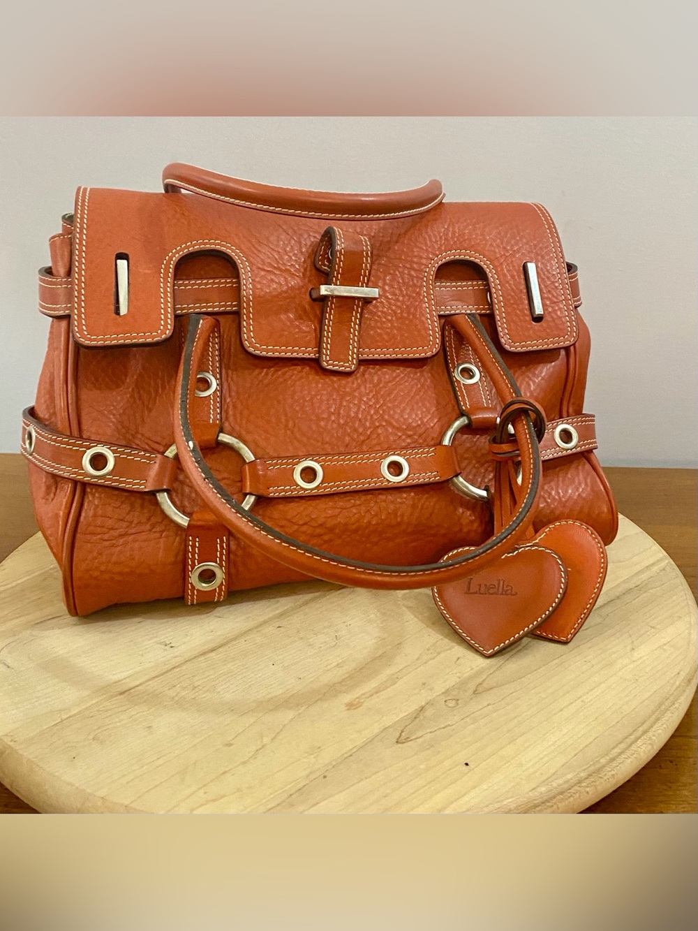 Luella Bartley Vintage Gisele Orange Leather Satchel Bag Top Handel Heart Turkey